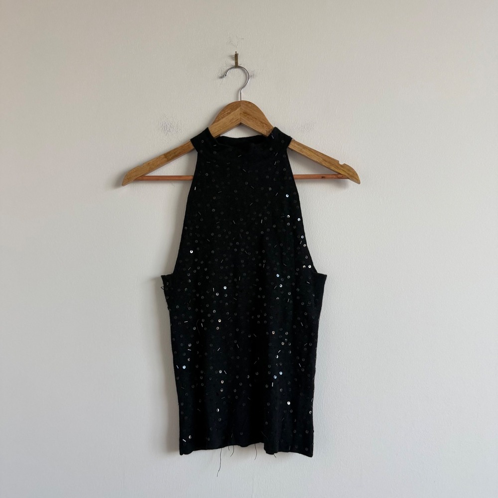 Vintage 90s Black Beaded Sequin Sleeveless Top Size Medium